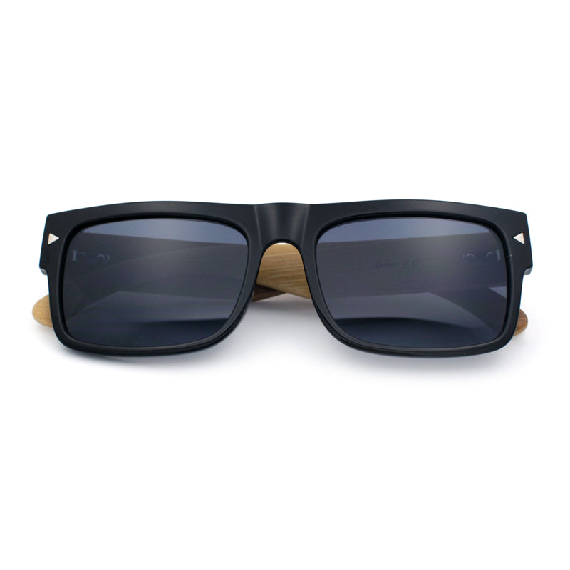 Thick Real Bamboo Wood Arm Square Narrow Rectangle Horn Rim Sunglasses