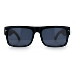 Thick Real Bamboo Wood Arm Square Narrow Rectangle Horn Rim Sunglasses