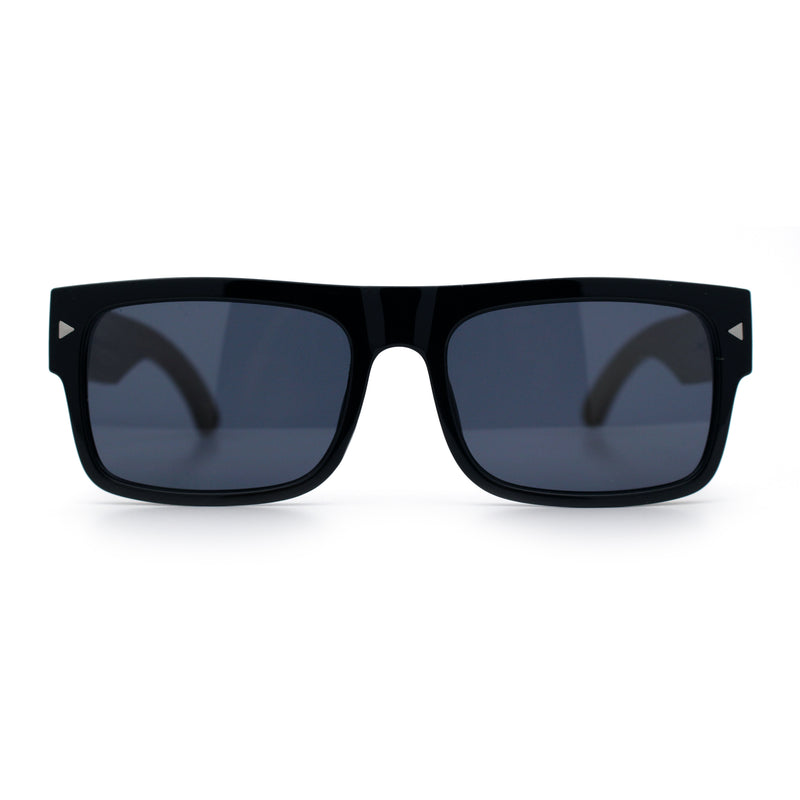 Thick Real Bamboo Wood Arm Square Narrow Rectangle Horn Rim Sunglasses