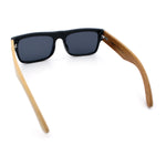 Thick Real Bamboo Wood Arm Square Narrow Rectangle Horn Rim Sunglasses