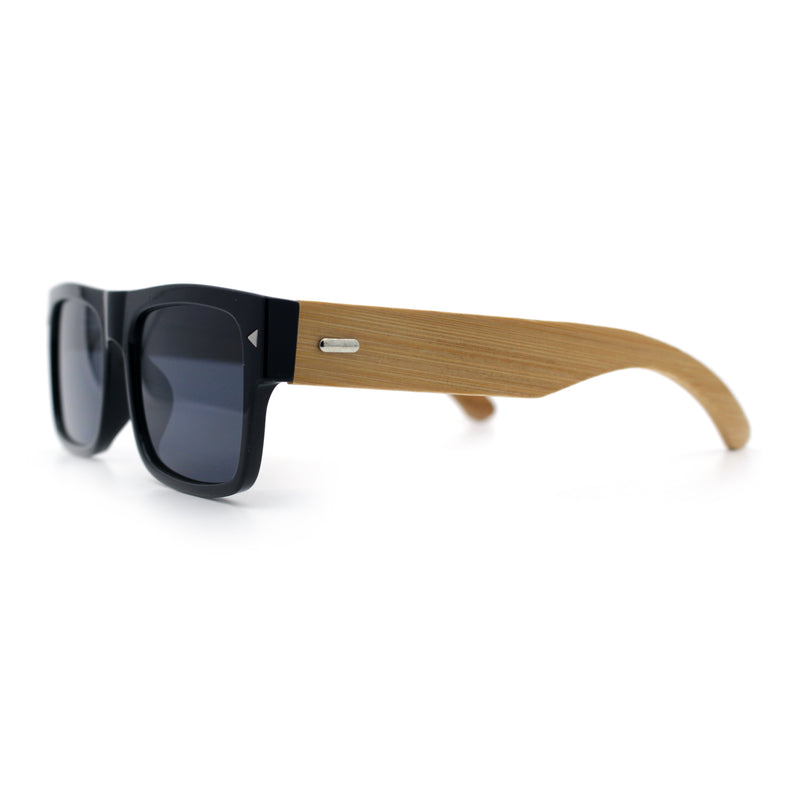 Thick Real Bamboo Wood Arm Square Narrow Rectangle Horn Rim Sunglasses