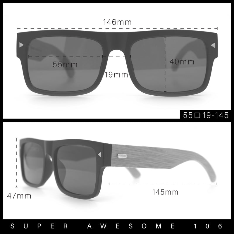 Thick Real Bamboo Wood Arm Square Narrow Rectangle Horn Rim Sunglasses