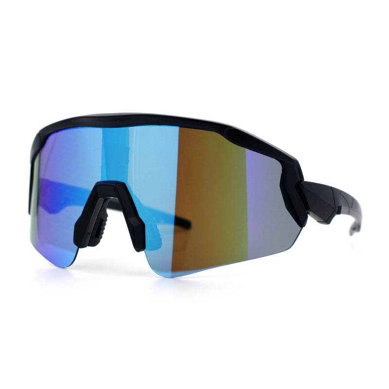 Polarized Mens Classic Oversized Mirror Wrap Half Rim Sport Plastic Sunglasses