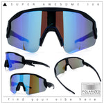 Polarized Mens Classic Oversized Mirror Wrap Half Rim Sport Plastic Sunglasses