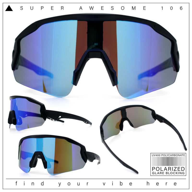 Polarized Mens Classic Oversized Mirror Wrap Half Rim Sport Plastic Sunglasses