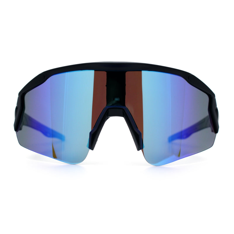 Polarized Mens Classic Oversized Mirror Wrap Half Rim Sport Plastic Sunglasses