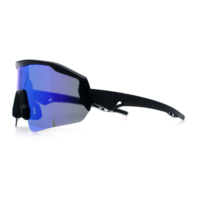 Polarized Mens Classic Oversized Mirror Wrap Half Rim Sport Plastic Sunglasses