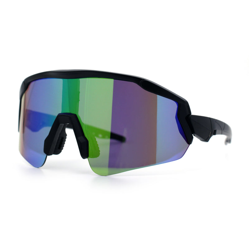 Polarized Mens Classic Oversized Mirror Wrap Half Rim Sport Plastic Sunglasses