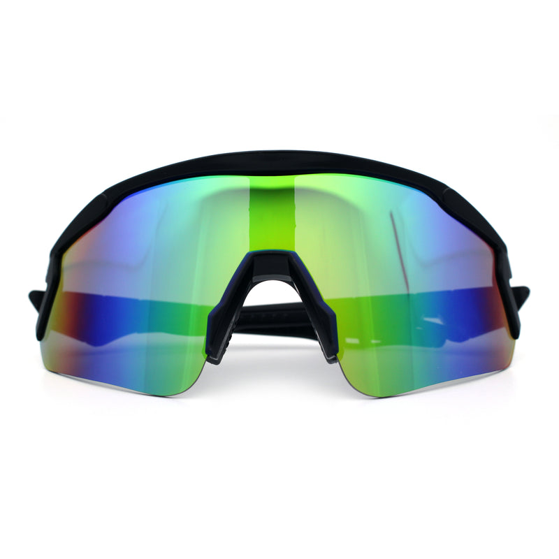Polarized Mens Classic Oversized Mirror Wrap Half Rim Sport Plastic Sunglasses