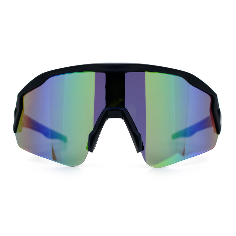Polarized Mens Classic Oversized Mirror Wrap Half Rim Sport Plastic Sunglasses