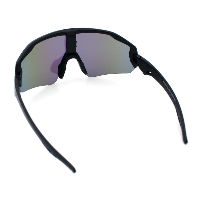 Polarized Mens Classic Oversized Mirror Wrap Half Rim Sport Plastic Sunglasses