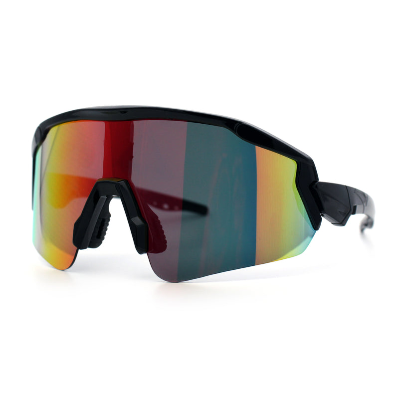 Polarized Mens Classic Oversized Mirror Wrap Half Rim Sport Plastic Sunglasses
