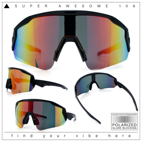 Polarized Mens Classic Oversized Mirror Wrap Half Rim Sport Plastic Sunglasses