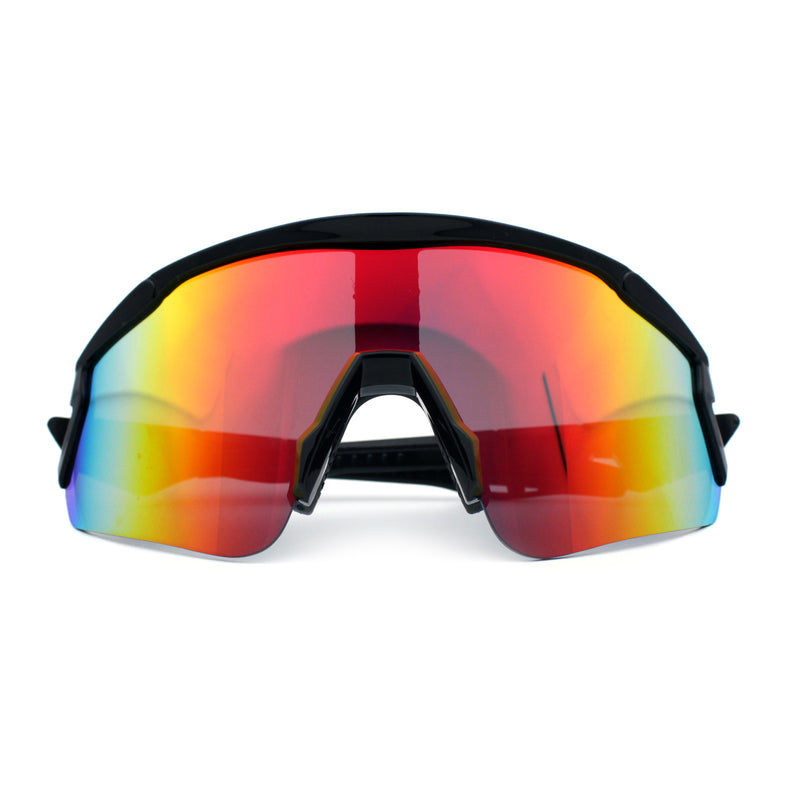 Polarized Mens Classic Oversized Mirror Wrap Half Rim Sport Plastic Sunglasses