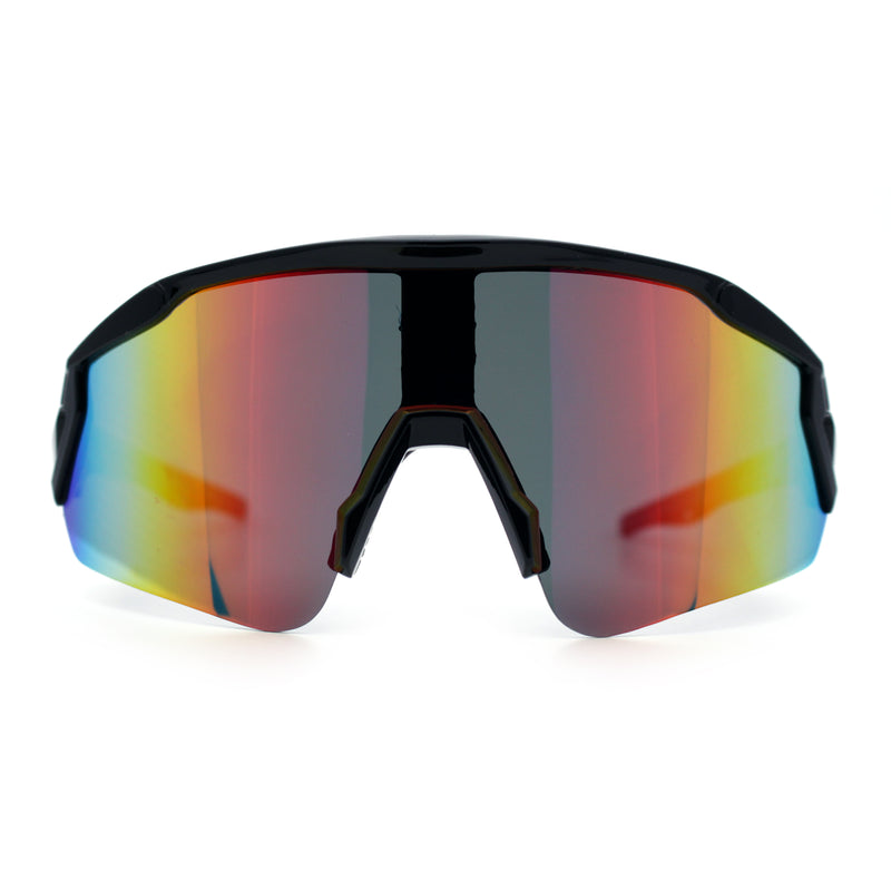 Polarized Mens Classic Oversized Mirror Wrap Half Rim Sport Plastic Sunglasses