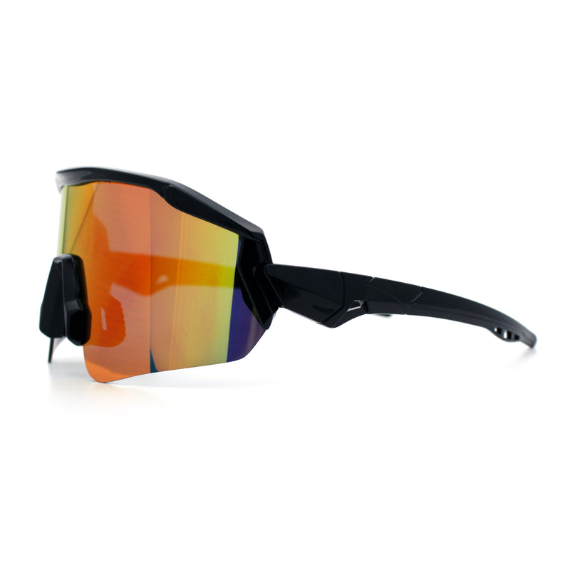 Polarized Mens Classic Oversized Mirror Wrap Half Rim Sport Plastic Sunglasses