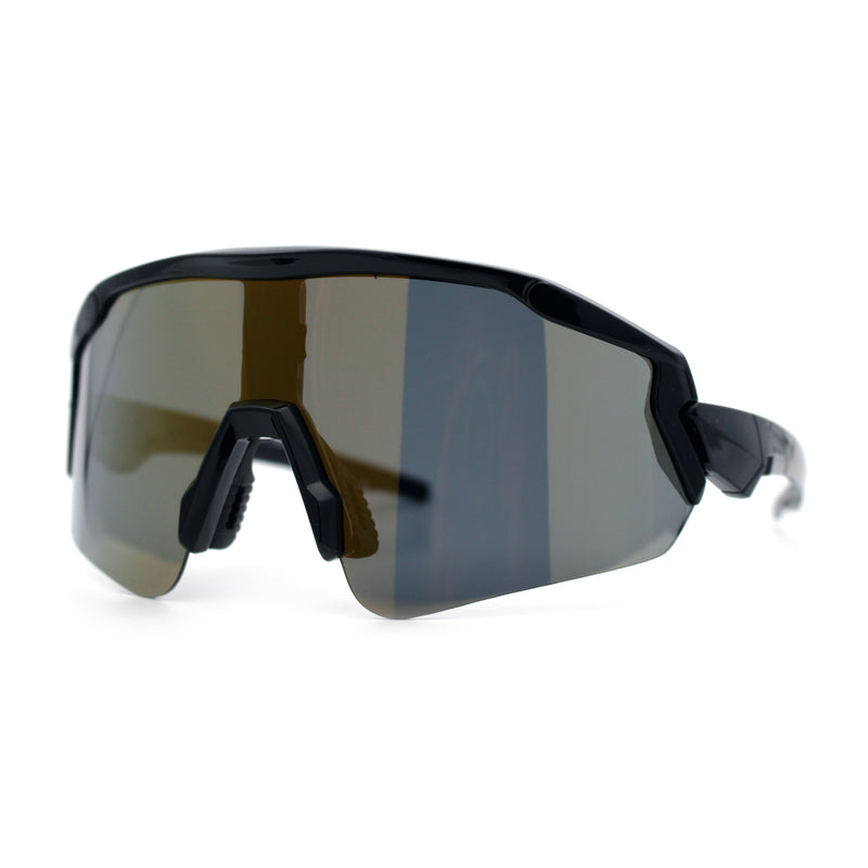 Polarized Mens Classic Oversized Mirror Wrap Half Rim Sport Plastic Sunglasses