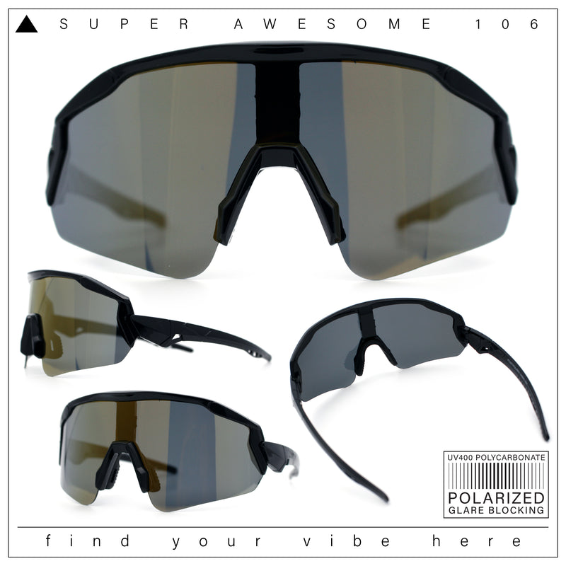 Polarized Mens Classic Oversized Mirror Wrap Half Rim Sport Plastic Sunglasses