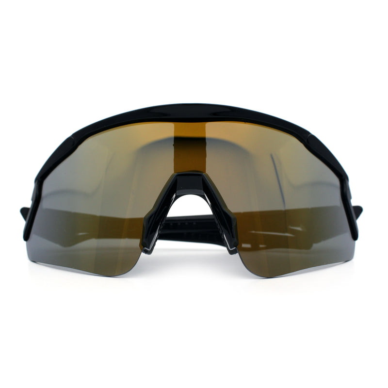Polarized Mens Classic Oversized Mirror Wrap Half Rim Sport Plastic Sunglasses