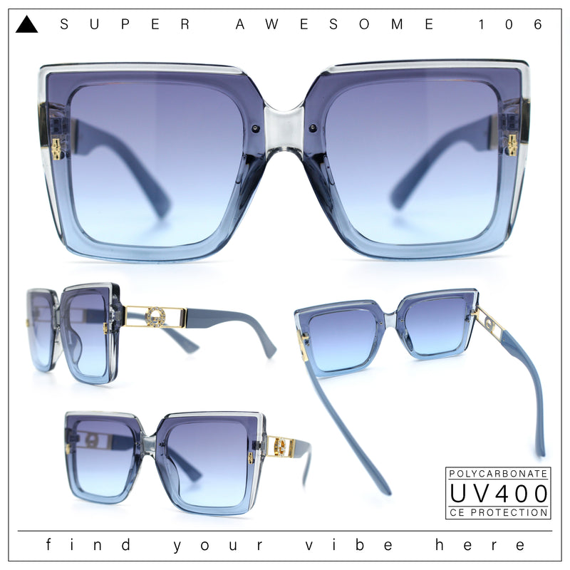 Womens Squared Half Rim Exposed Lens Plastic Butterfly Fashion Sunglasses