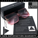 Womens Squared Half Rim Exposed Lens Plastic Butterfly Fashion Sunglasses