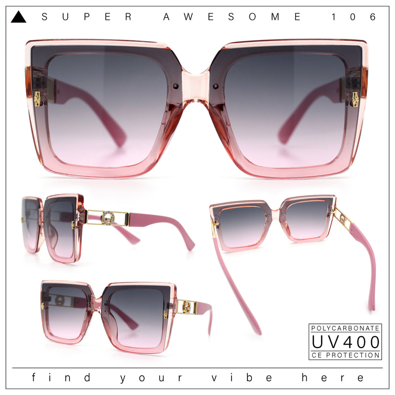 Womens Squared Half Rim Exposed Lens Plastic Butterfly Fashion Sunglasses