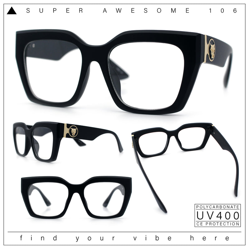 Womens Luxury Jaguar Head Jewel Thick Horn Cat Eye Clear Fashion Eyeglasses