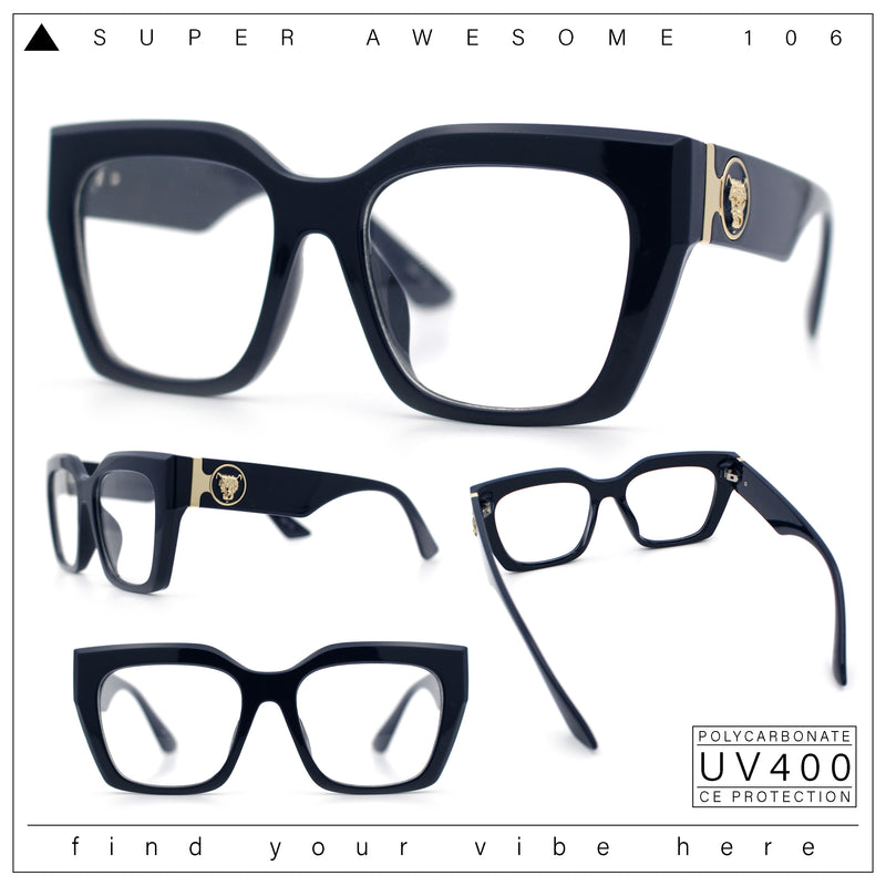 Womens Luxury Jaguar Head Jewel Thick Horn Cat Eye Clear Fashion Eyeglasses