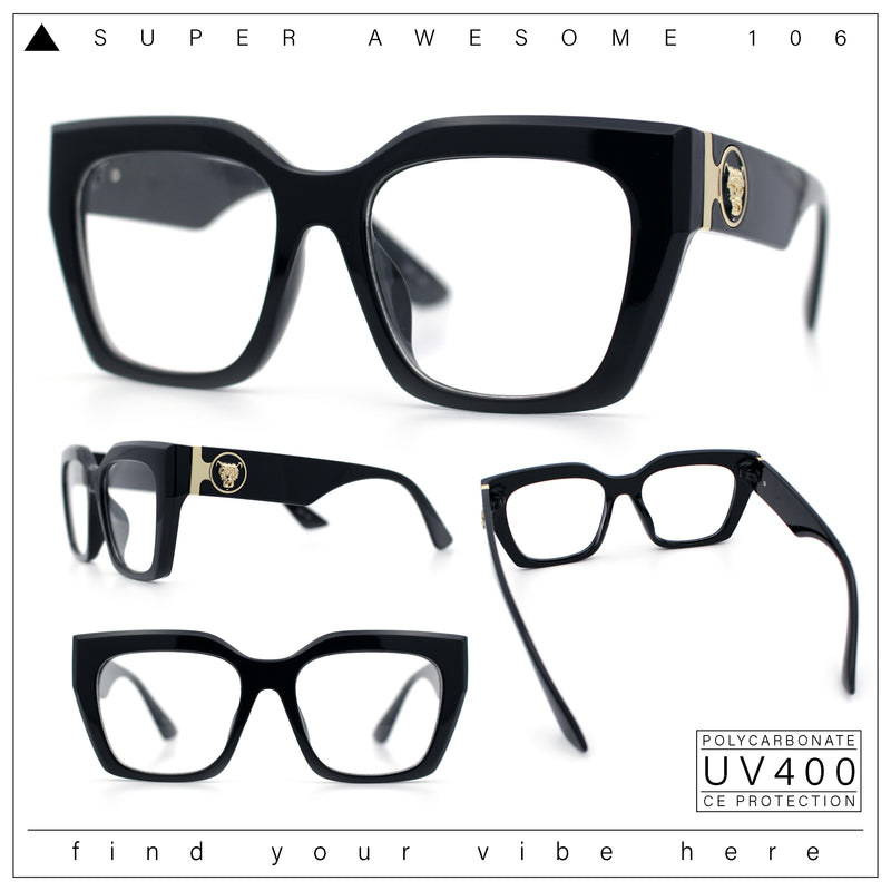 Womens Luxury Jaguar Head Jewel Thick Horn Cat Eye Clear Fashion Eyeglasses