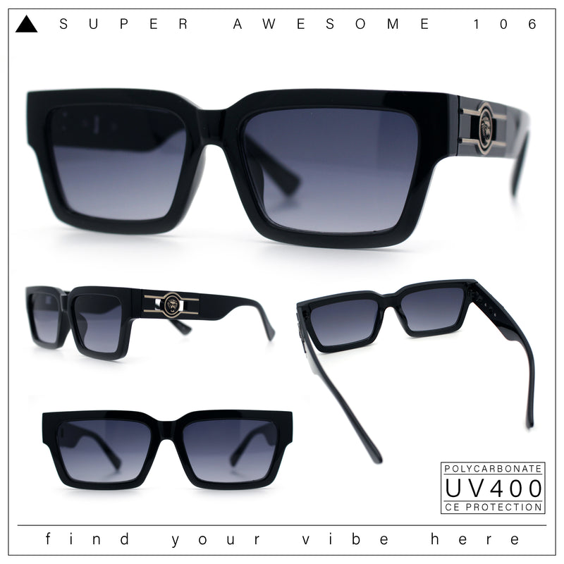 Luxe Lion Head Jewel Hinge Narrow Rectangle Horn Rim Plastic Sunglasses