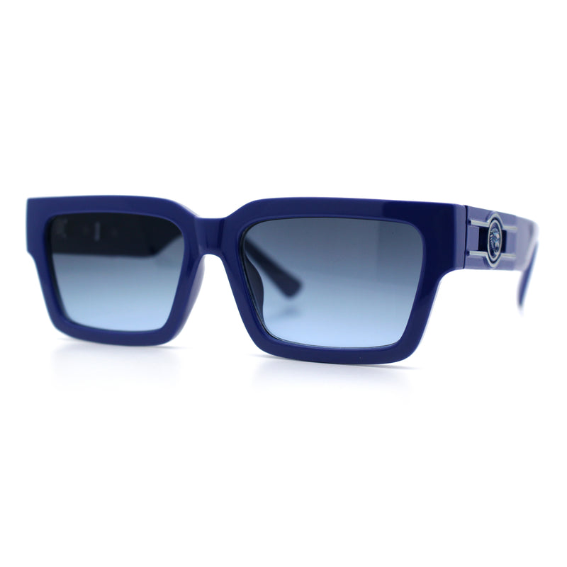 Luxe Lion Head Jewel Hinge Narrow Rectangle Horn Rim Plastic Sunglasses