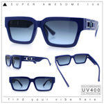 Luxe Lion Head Jewel Hinge Narrow Rectangle Horn Rim Plastic Sunglasses