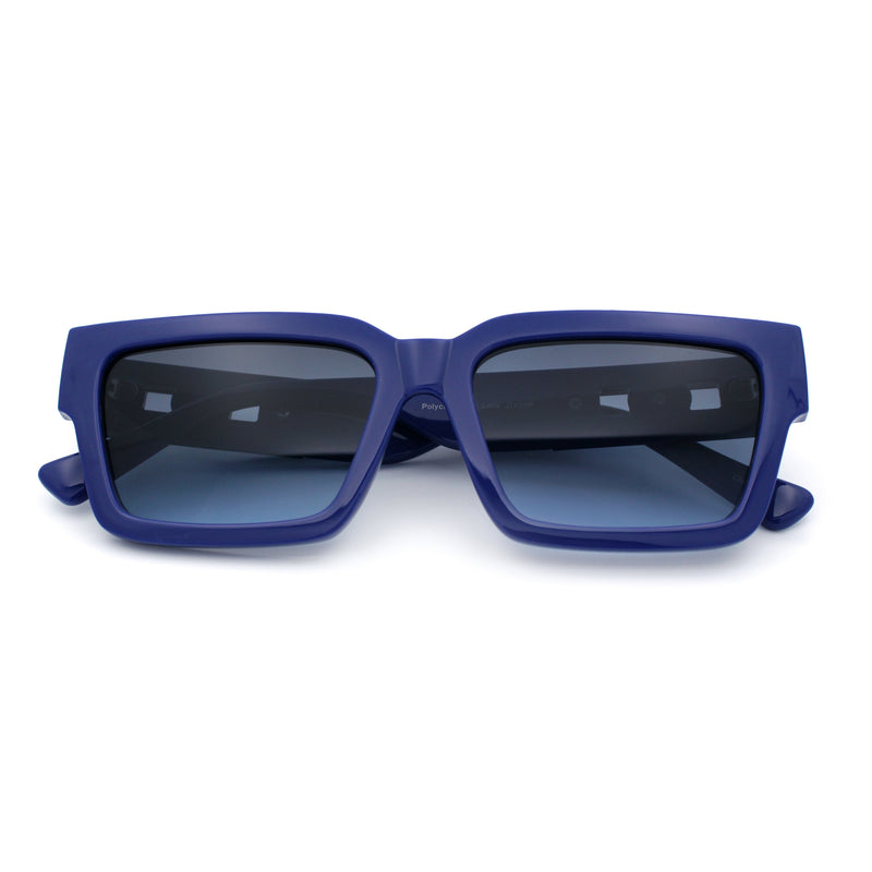 Luxe Lion Head Jewel Hinge Narrow Rectangle Horn Rim Plastic Sunglasses