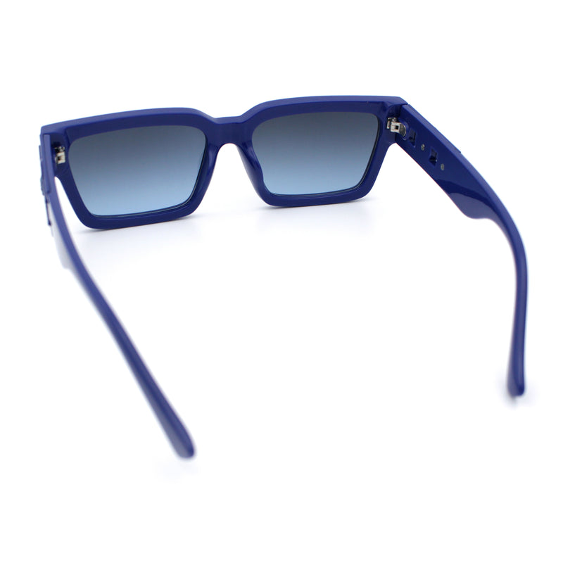 Luxe Lion Head Jewel Hinge Narrow Rectangle Horn Rim Plastic Sunglasses