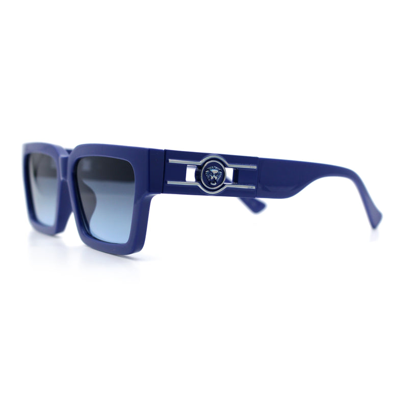 Luxe Lion Head Jewel Hinge Narrow Rectangle Horn Rim Plastic Sunglasses