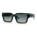 Luxe Lion Head Jewel Hinge Narrow Rectangle Horn Rim Plastic Sunglasses