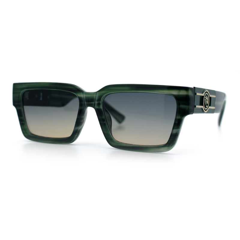 Luxe Lion Head Jewel Hinge Narrow Rectangle Horn Rim Plastic Sunglasses