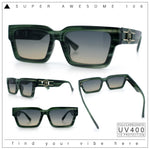 Luxe Lion Head Jewel Hinge Narrow Rectangle Horn Rim Plastic Sunglasses