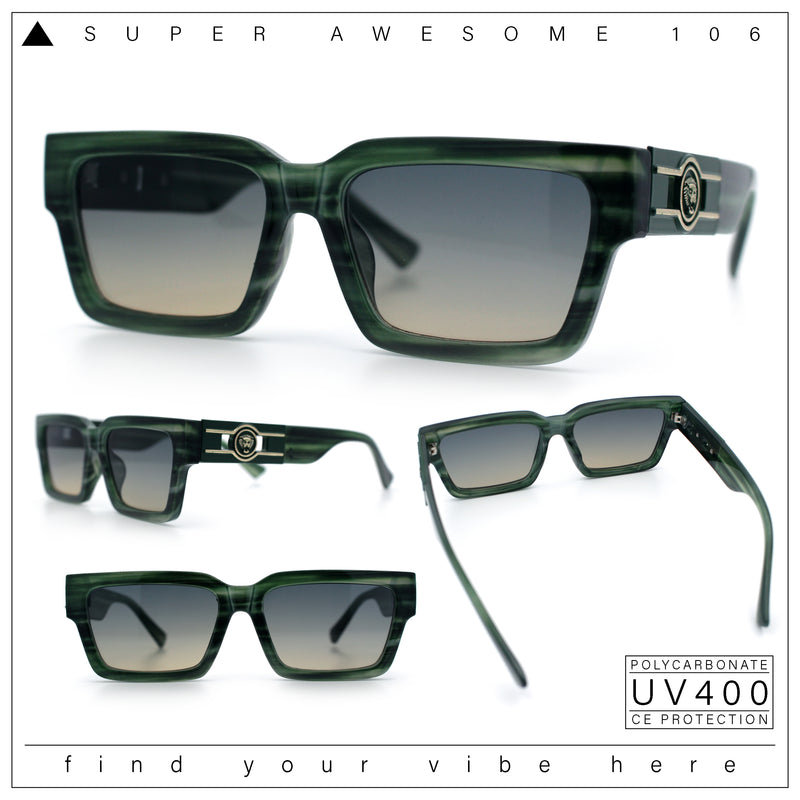 Luxe Lion Head Jewel Hinge Narrow Rectangle Horn Rim Plastic Sunglasses