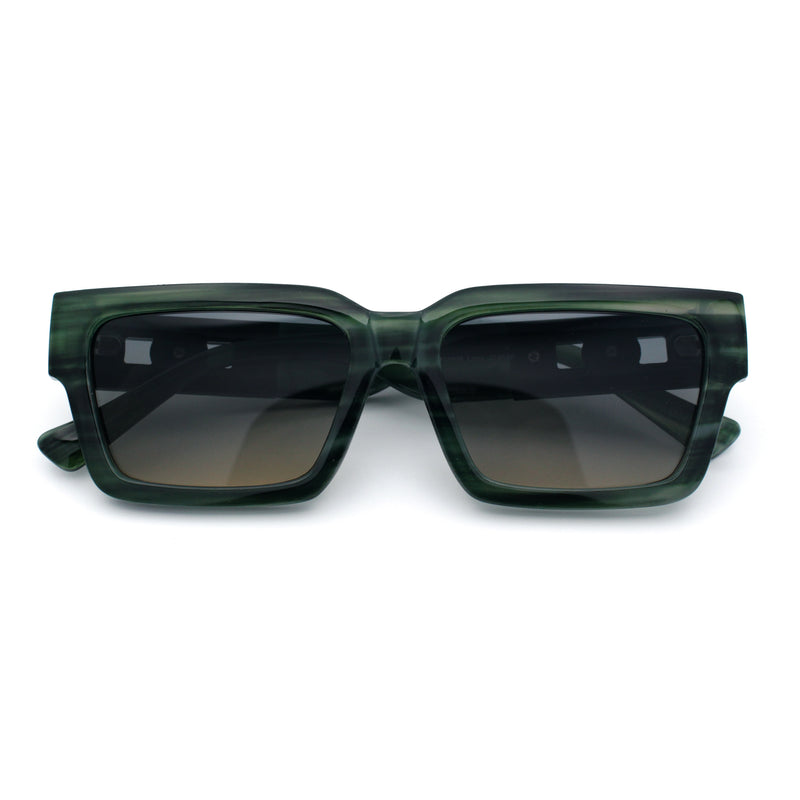 Luxe Lion Head Jewel Hinge Narrow Rectangle Horn Rim Plastic Sunglasses