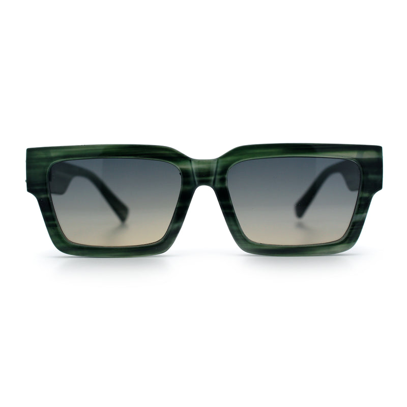 Luxe Lion Head Jewel Hinge Narrow Rectangle Horn Rim Plastic Sunglasses