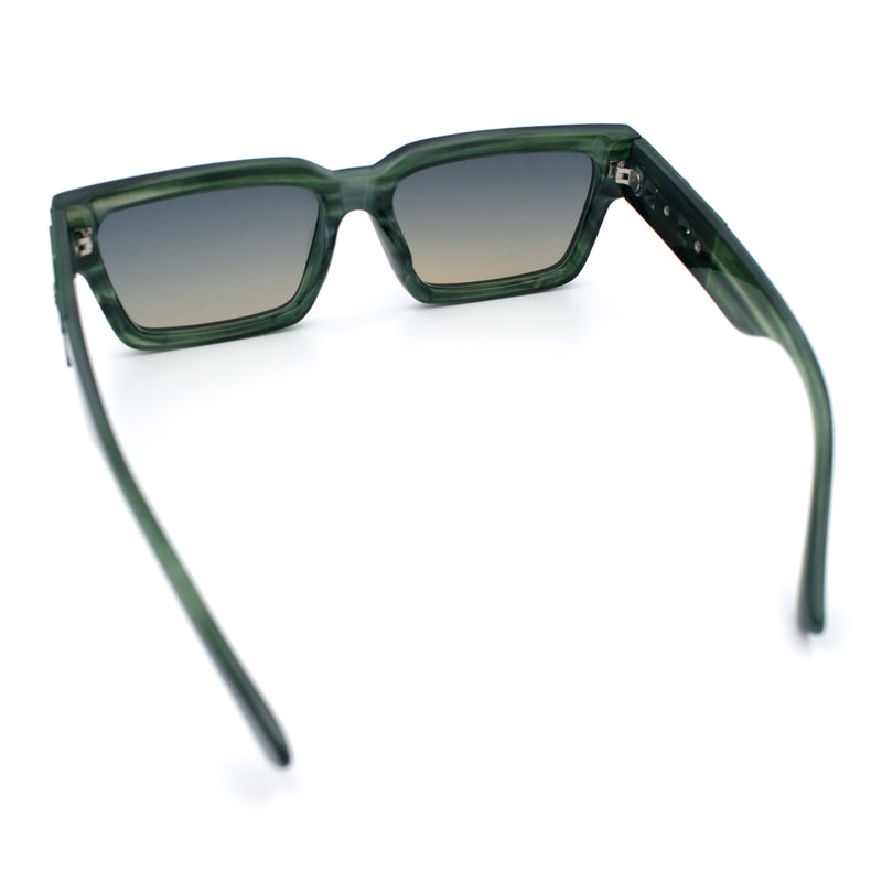 Luxe Lion Head Jewel Hinge Narrow Rectangle Horn Rim Plastic Sunglasses