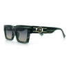 Luxe Lion Head Jewel Hinge Narrow Rectangle Horn Rim Plastic Sunglasses