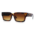 Luxe Lion Head Jewel Hinge Narrow Rectangle Horn Rim Plastic Sunglasses