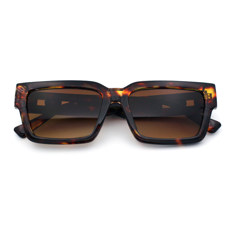 Luxe Lion Head Jewel Hinge Narrow Rectangle Horn Rim Plastic Sunglasses