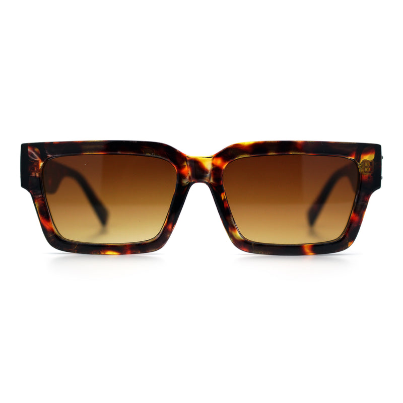 Luxe Lion Head Jewel Hinge Narrow Rectangle Horn Rim Plastic Sunglasses
