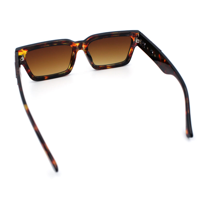 Luxe Lion Head Jewel Hinge Narrow Rectangle Horn Rim Plastic Sunglasses