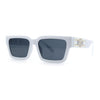 Luxe Lion Head Jewel Hinge Narrow Rectangle Horn Rim Plastic Sunglasses