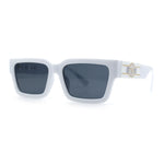 Luxe Lion Head Jewel Hinge Narrow Rectangle Horn Rim Plastic Sunglasses