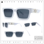Luxe Lion Head Jewel Hinge Narrow Rectangle Horn Rim Plastic Sunglasses